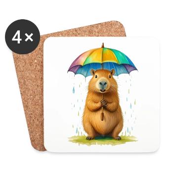 Capybara mit Regenschirm - Untersetzer (4er-Set) - Weiß - Vorne