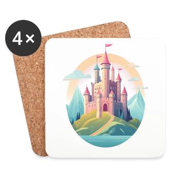 Un château médiéval entre les collines - Dessous de verre (lot de 4) - blanc - Devant