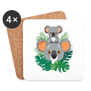 Bébé koala et maman koala - Dessous de verre (lot de 4) - blanc - Devant