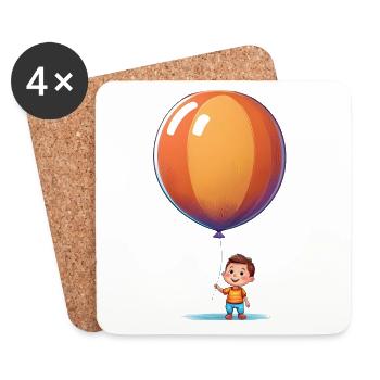 Enfant avec ballon - Illustration mignonne - Dessous de verre (lot de 4) - blanc - Devant