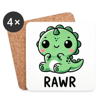 Mignon Dino T-Rex Chibi Roar Dessin animé - Dessous de verre (lot de 4) - blanc - Devant