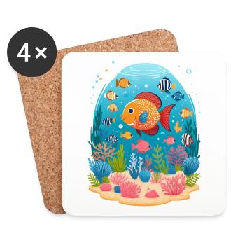 Unterwasserwelt mit Fischen im Meer - Untersetzer (4er-Set) - Weiß - Vorne
