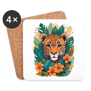 Léopard mignon dans la jungle - Dessous de verre (lot de 4) - blanc - Devant