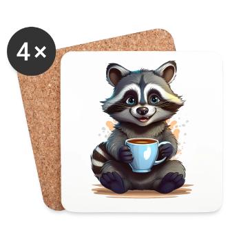Ein glücklicher Waschbär mit einer Tasse Kaffee - Untersetzer (4er-Set) - Weiß - Vorne