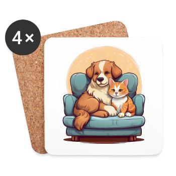 Dog and cat sitting together on the sofa - Coasters (set of 4) - white - Front
