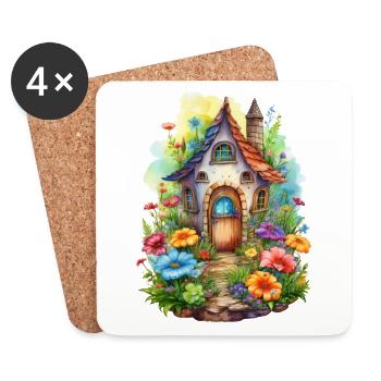 Fantasy house with enchanted garden - Coasters (set of 4) - white - Front