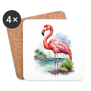 Flamingo Watercolor Illustration - Coasters (set of 4) - white - Front