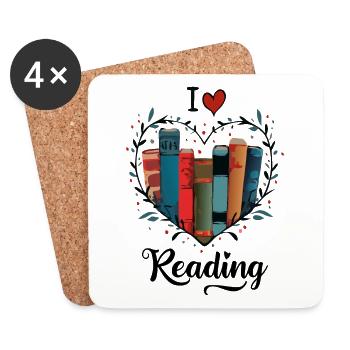 Ich liebe Bücher Bücherwurm Herz - Untersetzer (4er-Set) - Weiß - Vorne