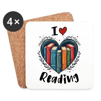 Ich liebe Bücher Bücherwurm Herz - Untersetzer (4er-Set) - Weiß - Vorne