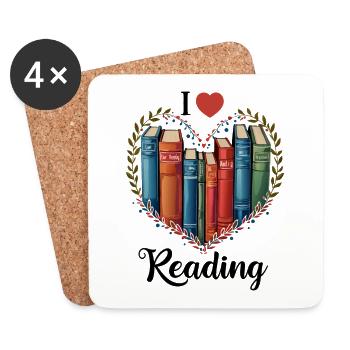 I Love Reading Bookworm Heart - Coasters (set of 4) - white - Front