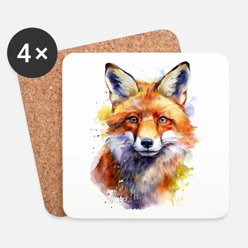 Renard - Dessous de verre (lot de 4) - blanc