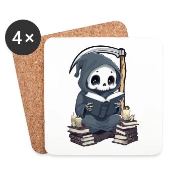 Grim Reaper Bookworm with Scythe - Coasters (set of 4) - white - Front