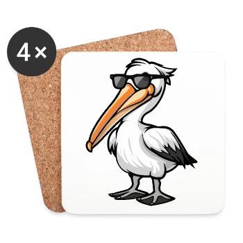Pelikan Vogel Cool Comic - Untersetzer (4er-Set) - Weiß - Vorne