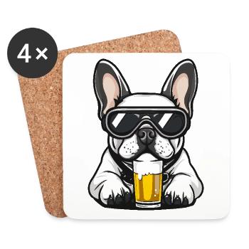 Französische Buldogge Hund Apres Ski Bier - Untersetzer (4er-Set) - Weiß - Vorne