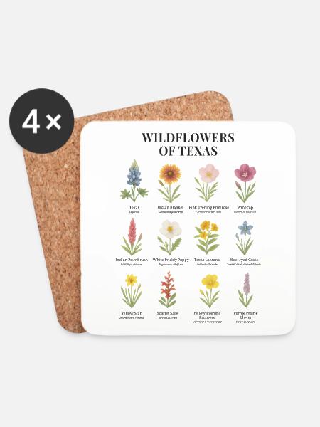 Texanische Wildblumen im Aquarellstil - Untersetzer (4er-Set) - Weiß