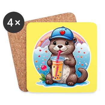 Kleiner Süßer Otter trinkt mit Strohhalm Limonade - Untersetzer (4er-Set) - Weiß - Vorne