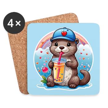 Kleiner Süßer Otter trinkt mit Strohhalm Limonade - Untersetzer (4er-Set) - Weiß - Vorne