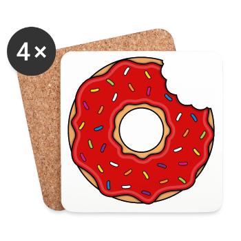 Donut mit Biss in rot mit bunten Zuckerstreuseln - Untersetzer (4er-Set) - Weiß - Vorne