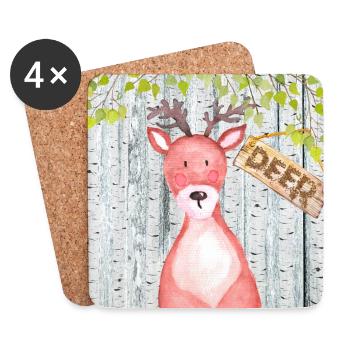 Tierfreunde im Wald - Der kleine Hirsch - Untersetzer (4er-Set) - Weiß - Vorne
