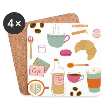 Drawing Coffee in a Cafe - Coasters (set of 4) - white - Front