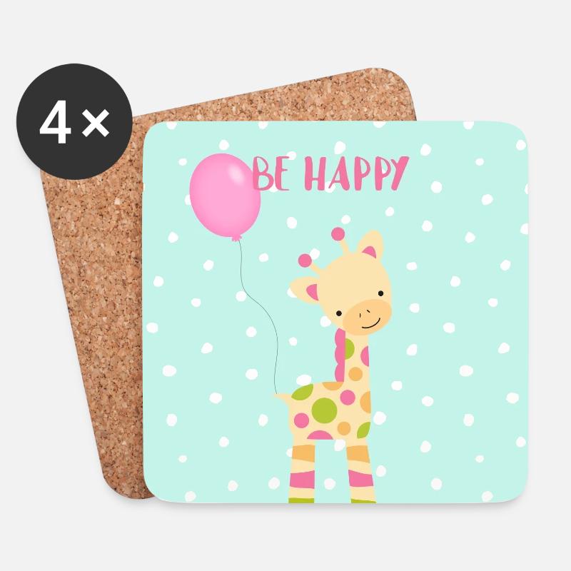 Kleine Giraffe - fröhliche Tierfreunde blau - Untersetzer (4er-Set) - Weiß