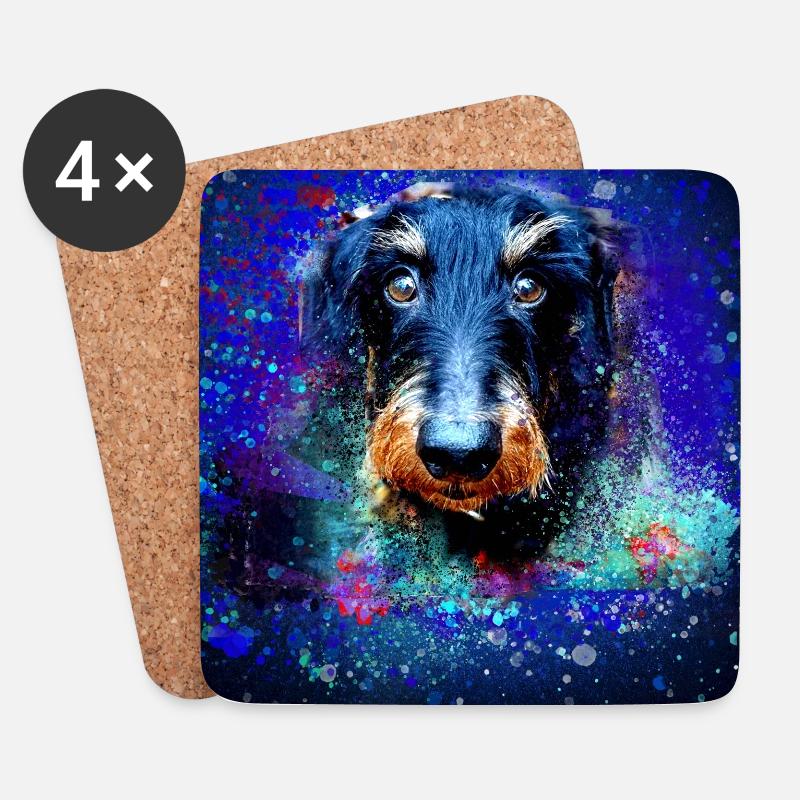 Dackel, Hund, Malerei, Graffiti,bunt - Untersetzer (4er-Set) - Weiß
