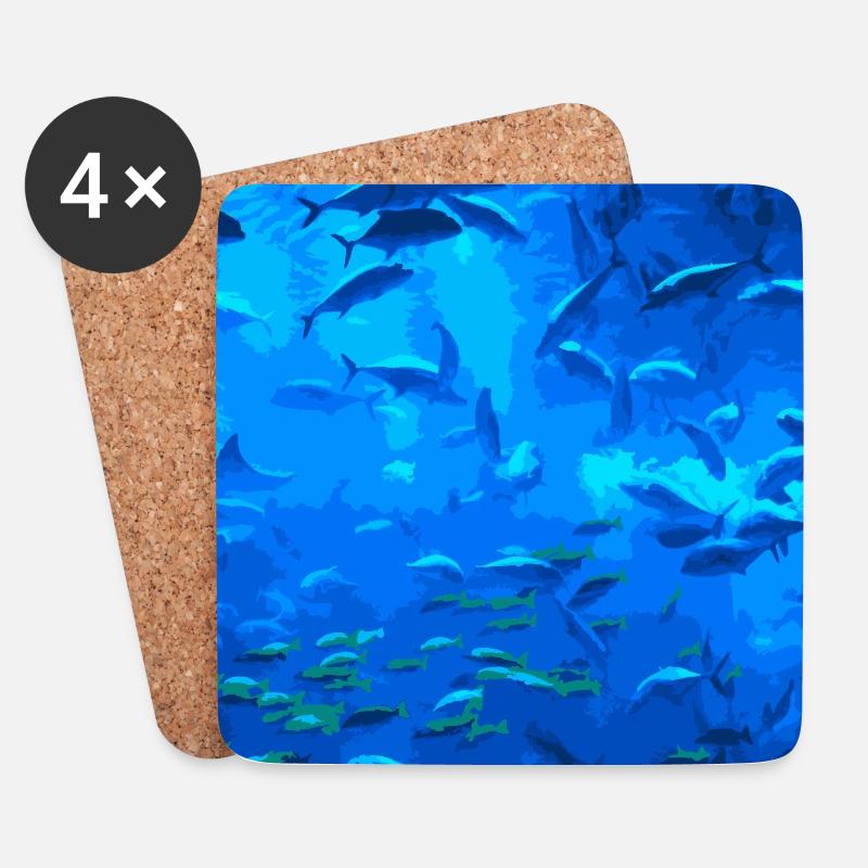 Fische im blauen Meer Abstract - Untersetzer (4er-Set) - Weiß