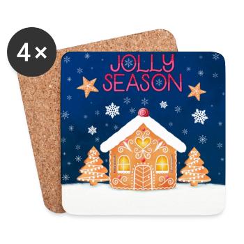 Joyeux Noël avec pain d’épices et biscuits - Dessous de verre (lot de 4) - blanc - Devant
