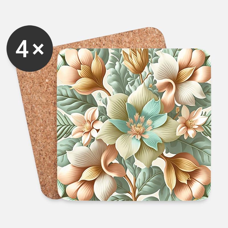 Floral Design 2 - Untersetzer (4er-Set) - Weiß
