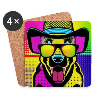 DOG POP, a dog with very colorful glasses - Coasters (set of 4) - white - Front