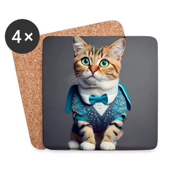 Yeux verts de chat - Dessous de verre (lot de 4) - blanc - Devant