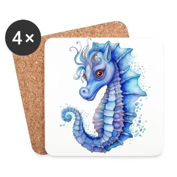 Hippocampe bleu - Dessous de verre (lot de 4) - blanc - Devant