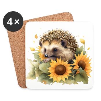 Igel mit Sonnenblumen Süßes Tier mit Blumen - Untersetzer (4er-Set) - Weiß - Vorne