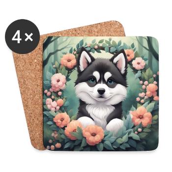 Niedliches Baby Alaska Malamute Blumen - Untersetzer (4er-Set) - Weiß - Vorne