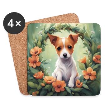 Niedlicher Kawaii Baby Jack Russel Terrier Floral - Untersetzer (4er-Set) - Weiß - Vorne