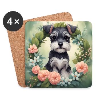 Mignon Kawaii bébé Schnauzer Floral - Dessous de verre (lot de 4) - blanc - Devant