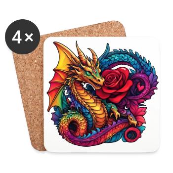 Drache mit Ros - Untersetzer (4er-Set) - Weiß - Vorne