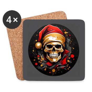 Frohe Weihnacht Skull mit Nikolausmütze - Untersetzer (4er-Set) - Weiß - Vorne