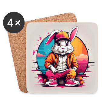 Cool Bunny Streetwear Hoodie Baseball Cap Splash of Color - Coasters (set of 4) - white - Front