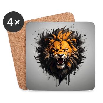 Portrait of angry lion hissing lion - Coasters (set of 4) - white - Front