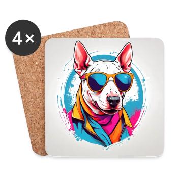 Cooler Bullterrier mit Sonnenbrille im Farbkreis - Untersetzer (4er-Set) - Weiß - Vorne
