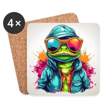 Grenouille cool avec des lunettes de soleil - Dessous de verre (lot de 4) - blanc - Devant