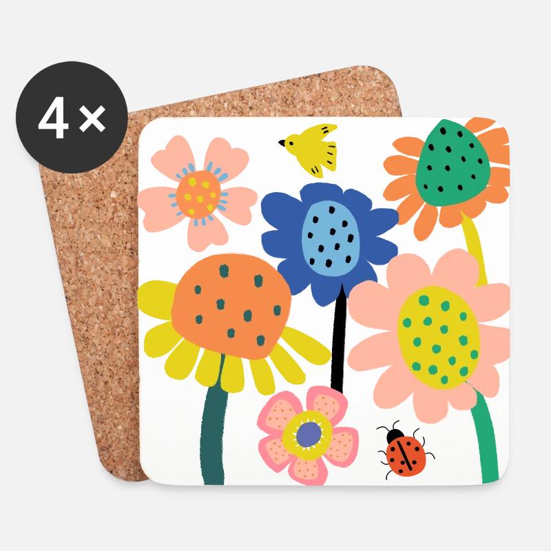 Jardin De Fleurs Colorées - Dessous de verre (lot de 4) - blanc