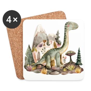 Playful Dinosaur Landscape - Coasters (set of 4) - white - Front