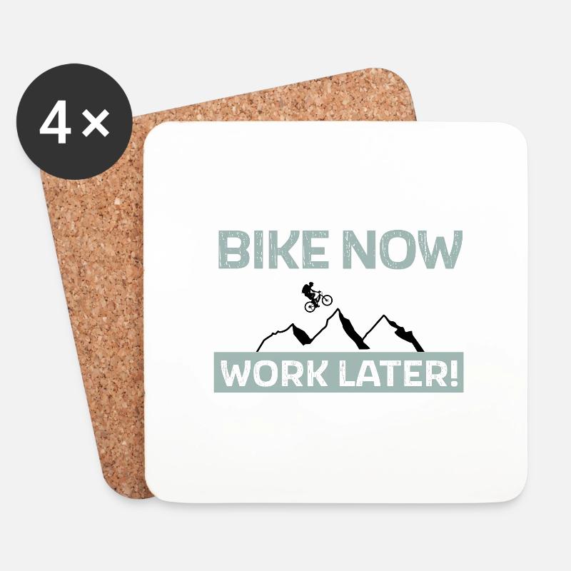 Bike now - work later - Untersetzer (4er-Set) - Weiß
