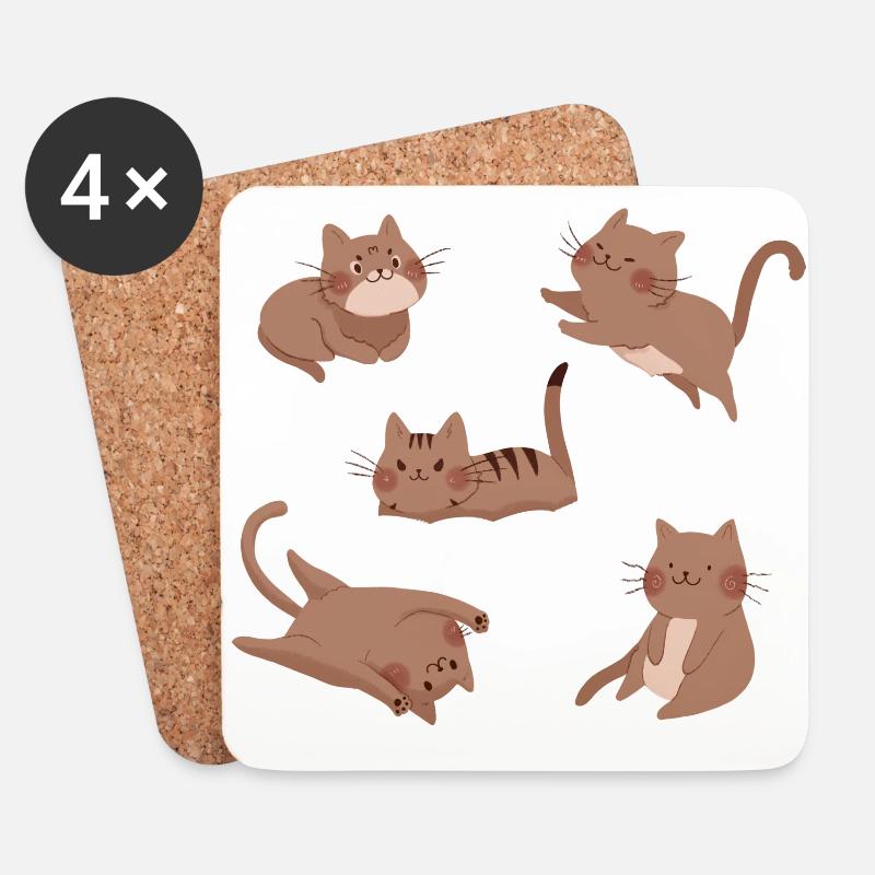 Braune Katzen-Crew - Untersetzer (4er-Set) - Weiß