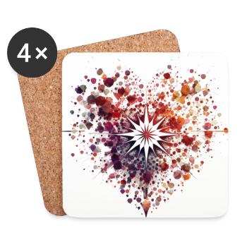 Coeur avec boussole Édition de la Saint-Valentin - Dessous de verre (lot de 4) - blanc - Devant