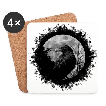 Black crow mystical raven at full moon - Coasters (set of 4) - white - Front