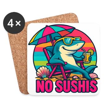 Shark at the Beach in No Worries Cool Mode - Coasters (set of 4) - white - Front