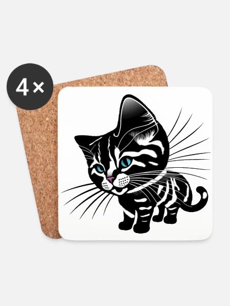 Katze - Untersetzer (4er-Set) - Weiß
